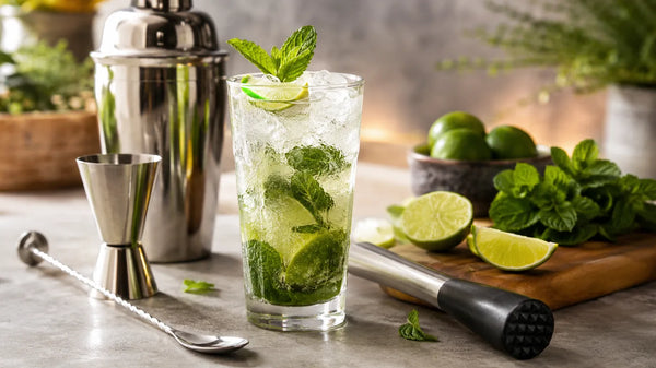 Kit mojito avec pilon, doseur, shaker, menthe fraîche et citron vert
