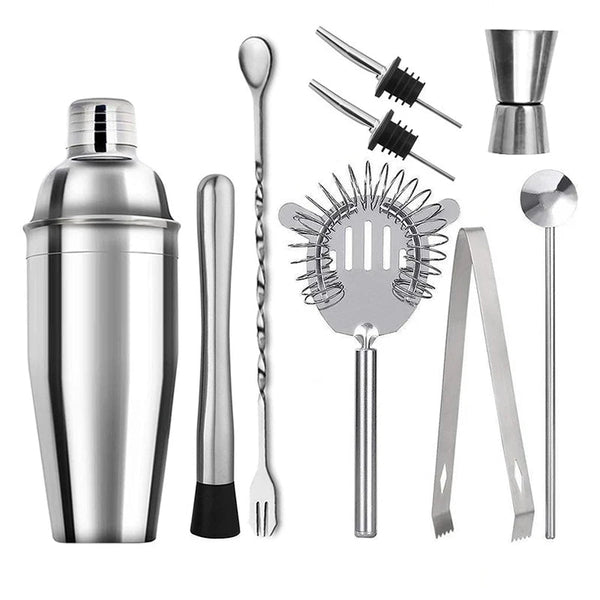 Kit cocktail 9 pièces avec shaker et accessoires de bar pour cocktails maison sur fond blanc